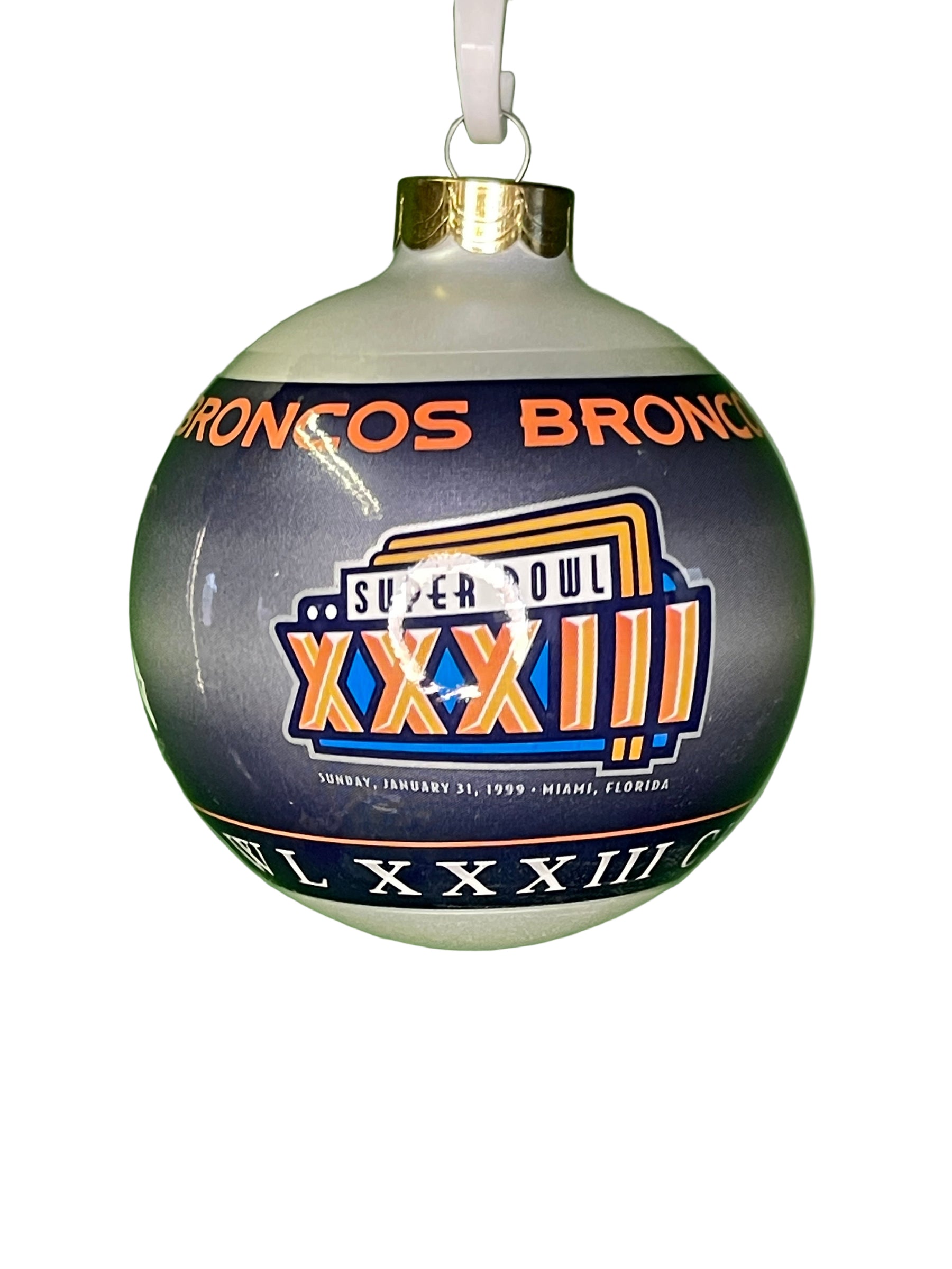 NFL Denver Broncos Vintage Christmas Glass Ornament Super Bowl XXXIII NWT