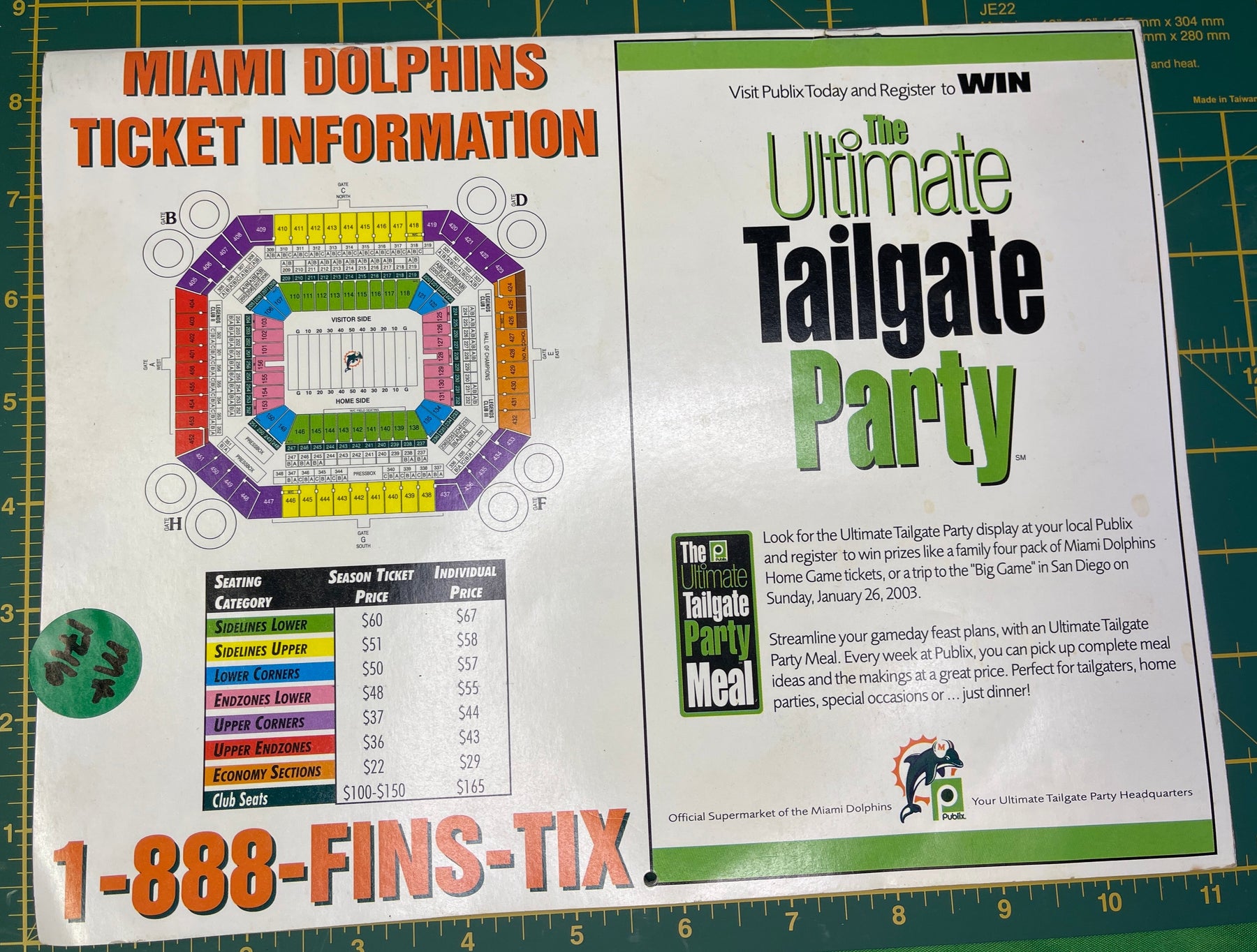 NFL Miami Dolphins 2002-03 Vintage Advertising Calendar Publix