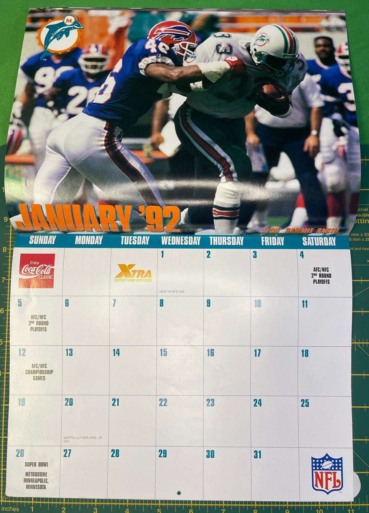 NFL Miami Dolphins 1991/92 Vintage Advertising Calendar Coke Coca Cola