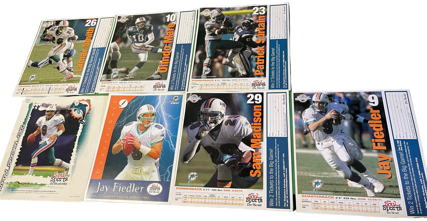 NFL Miami Dolphins Lot of 7 A4 Sized Posters Cardstock Early 2000s