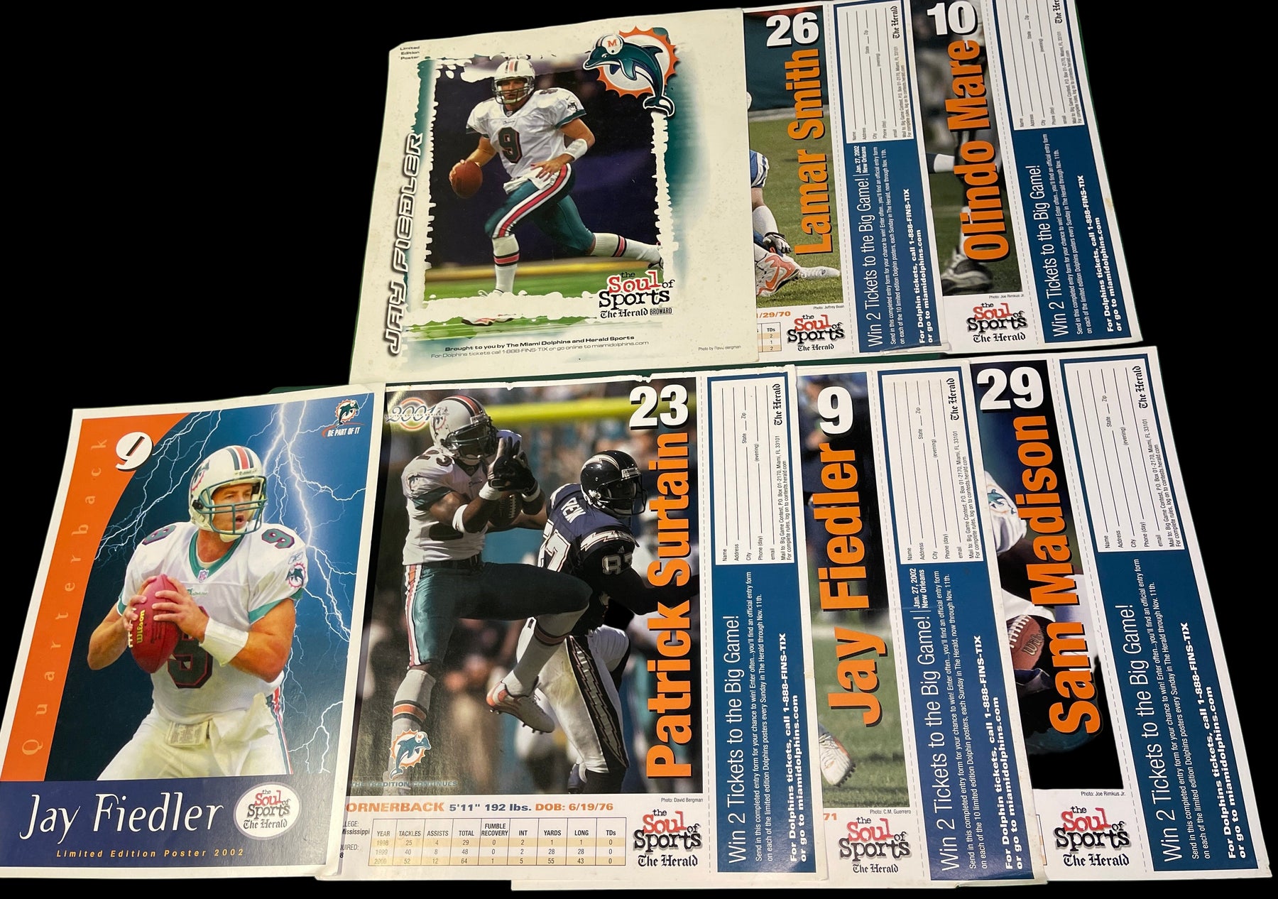 NFL Miami Dolphins Lot of 7 A4 Sized Posters Cardstock Early 2000s