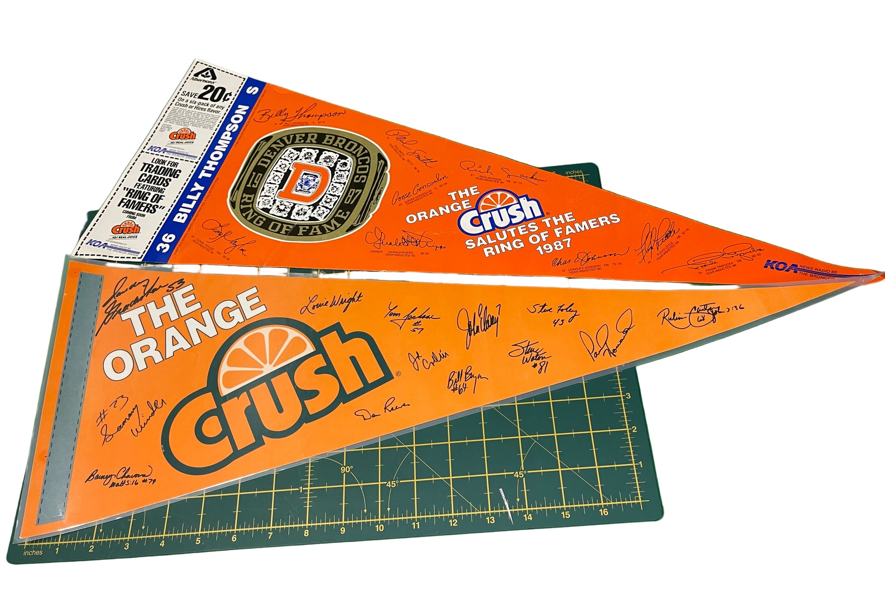 NFL Denver Broncos Orange Crush/Ring of Fame Vintage Cardboard Pennants Signatures 80s