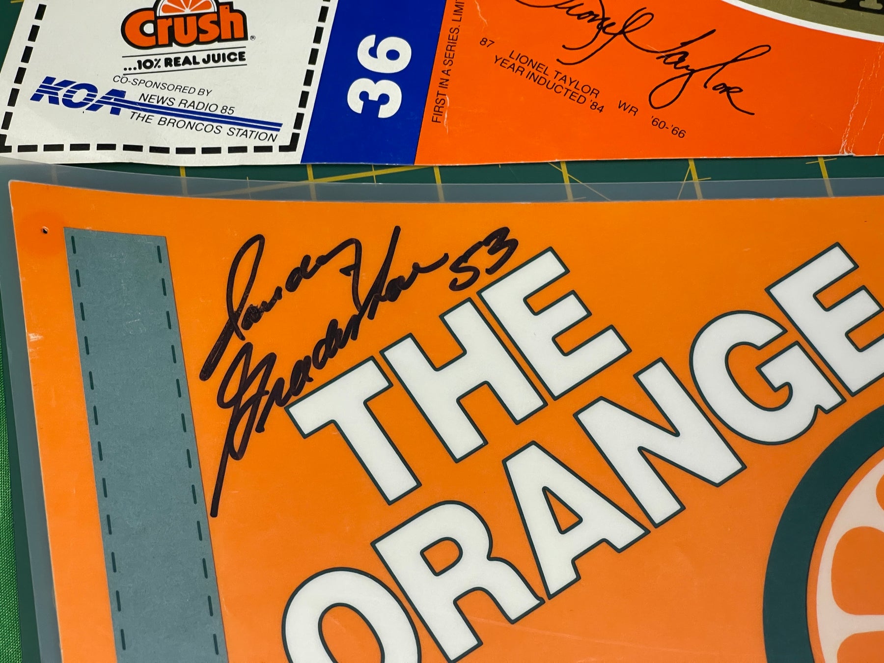 NFL Denver Broncos Orange Crush/Ring of Fame Vintage Cardboard Pennants Signatures 80s