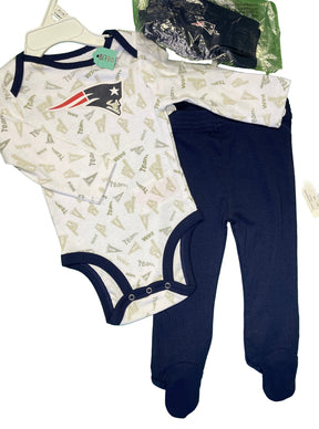 NFL New England Patriots 3-pc L/S Bodysuit/Vest Trousers & Hat Baby 6 Months NWT