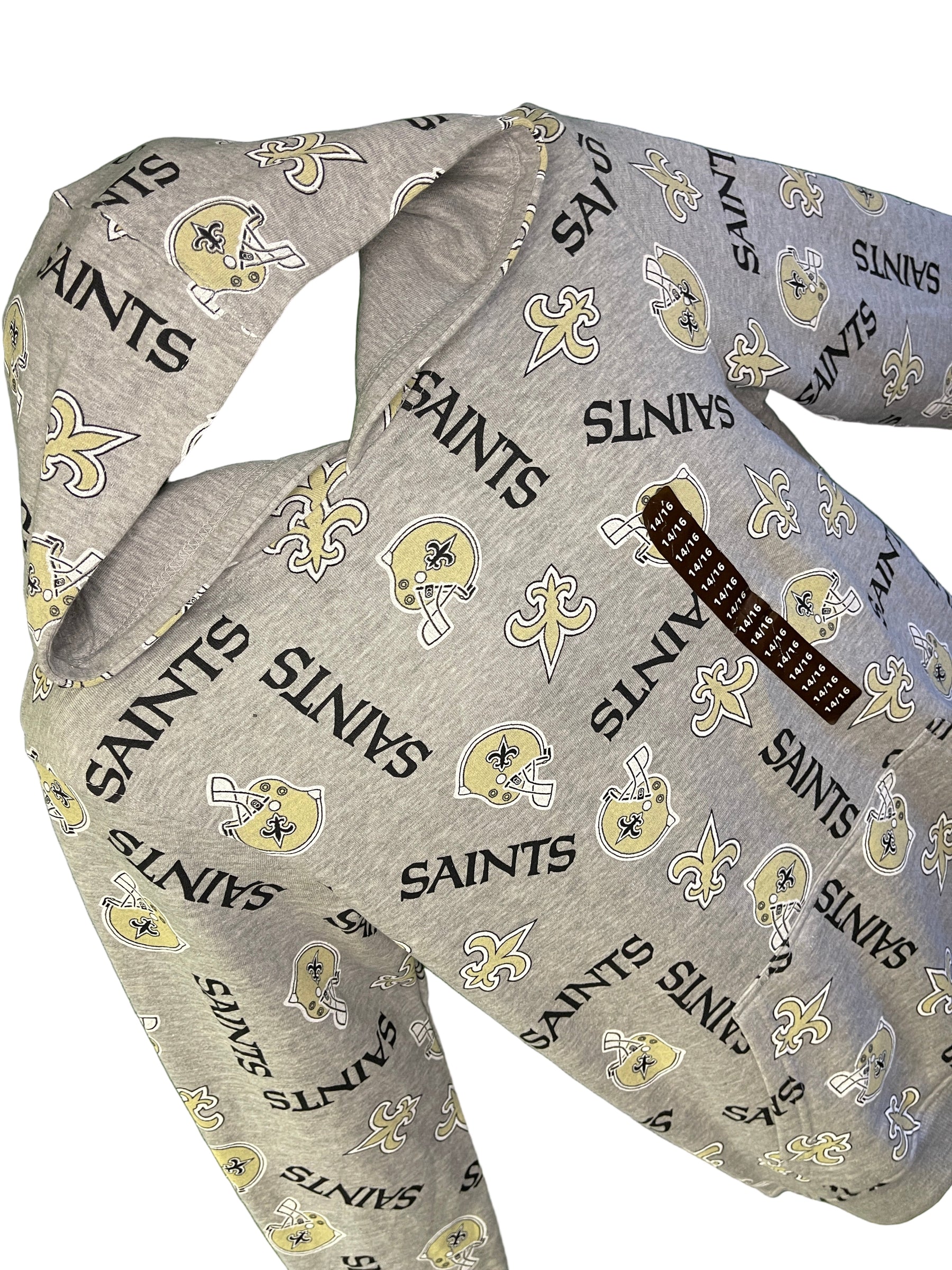 NFL New Orleans Saints Grey Patterned Hoodie Sweatshirt Youth XL 14-16 NWT