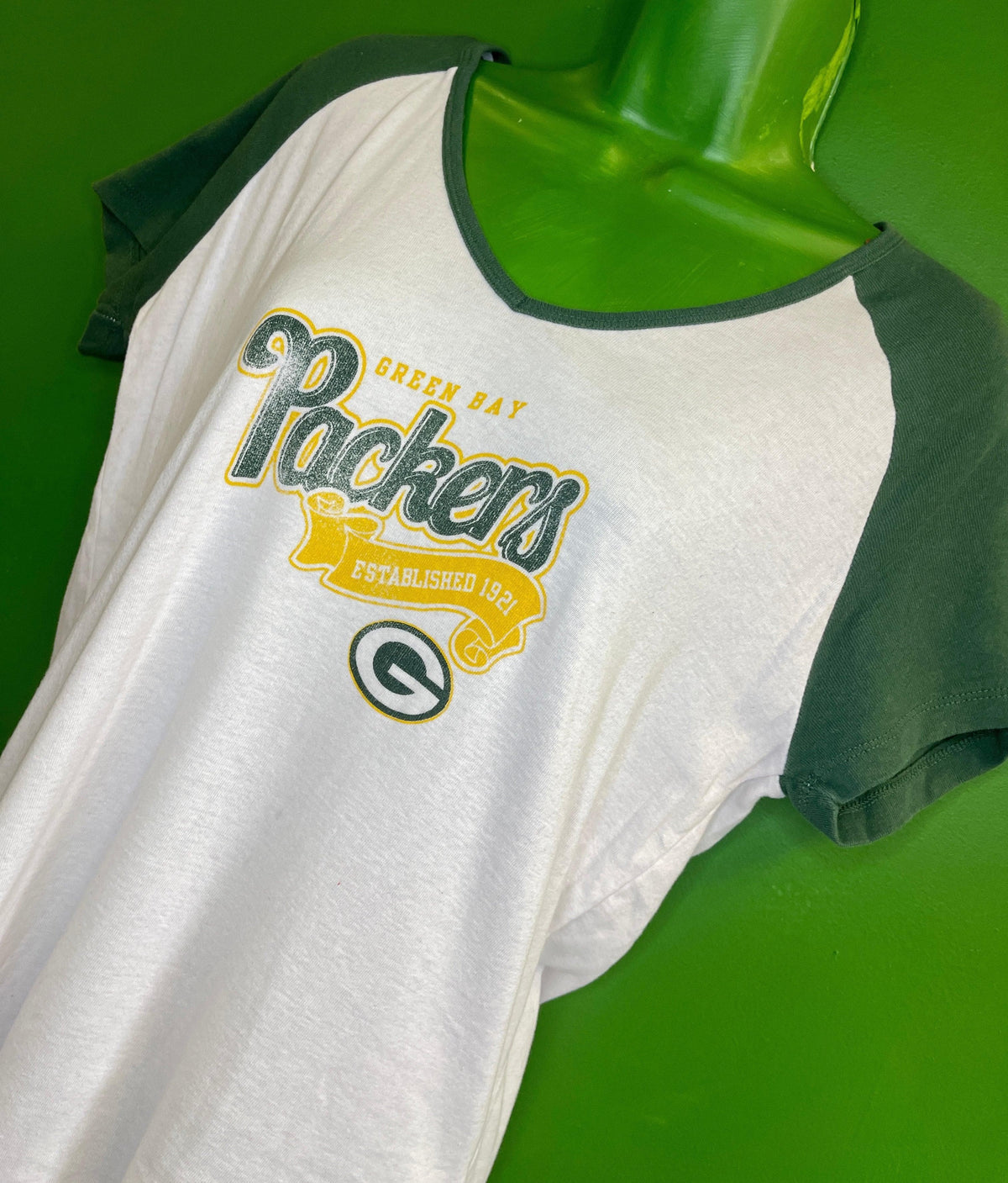 NFL Green Bay Packers White V-Neck T-Shirt Women's X-Large