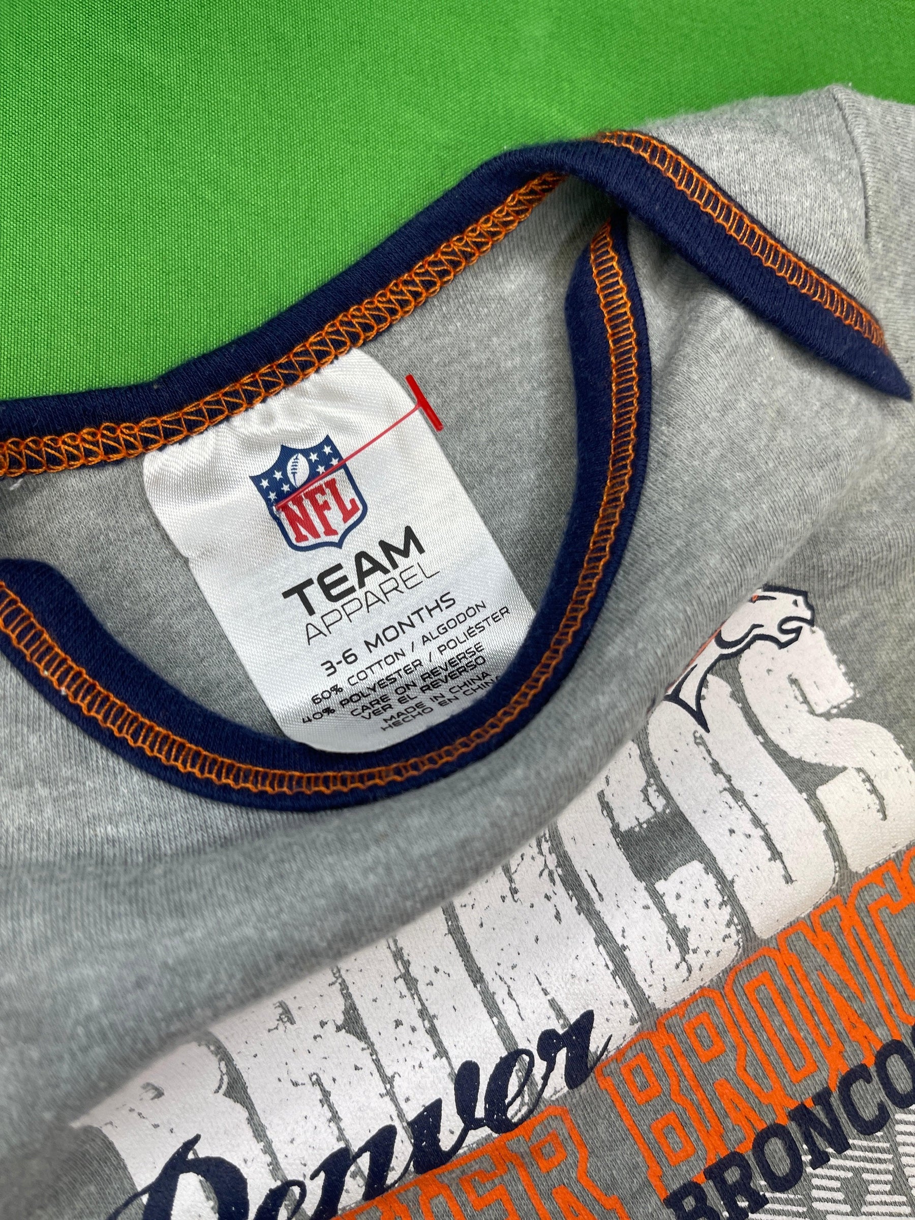 NFL Denver Broncos Grey Long Sleeve Bodysuit 3-6 months