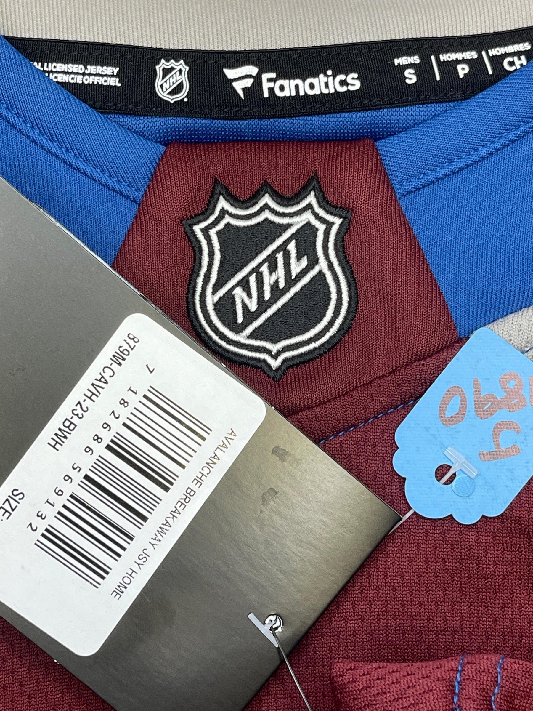 NHL Colorado Avalanche Fanatics Breakaway Jersey Stitched Men's Small NWT