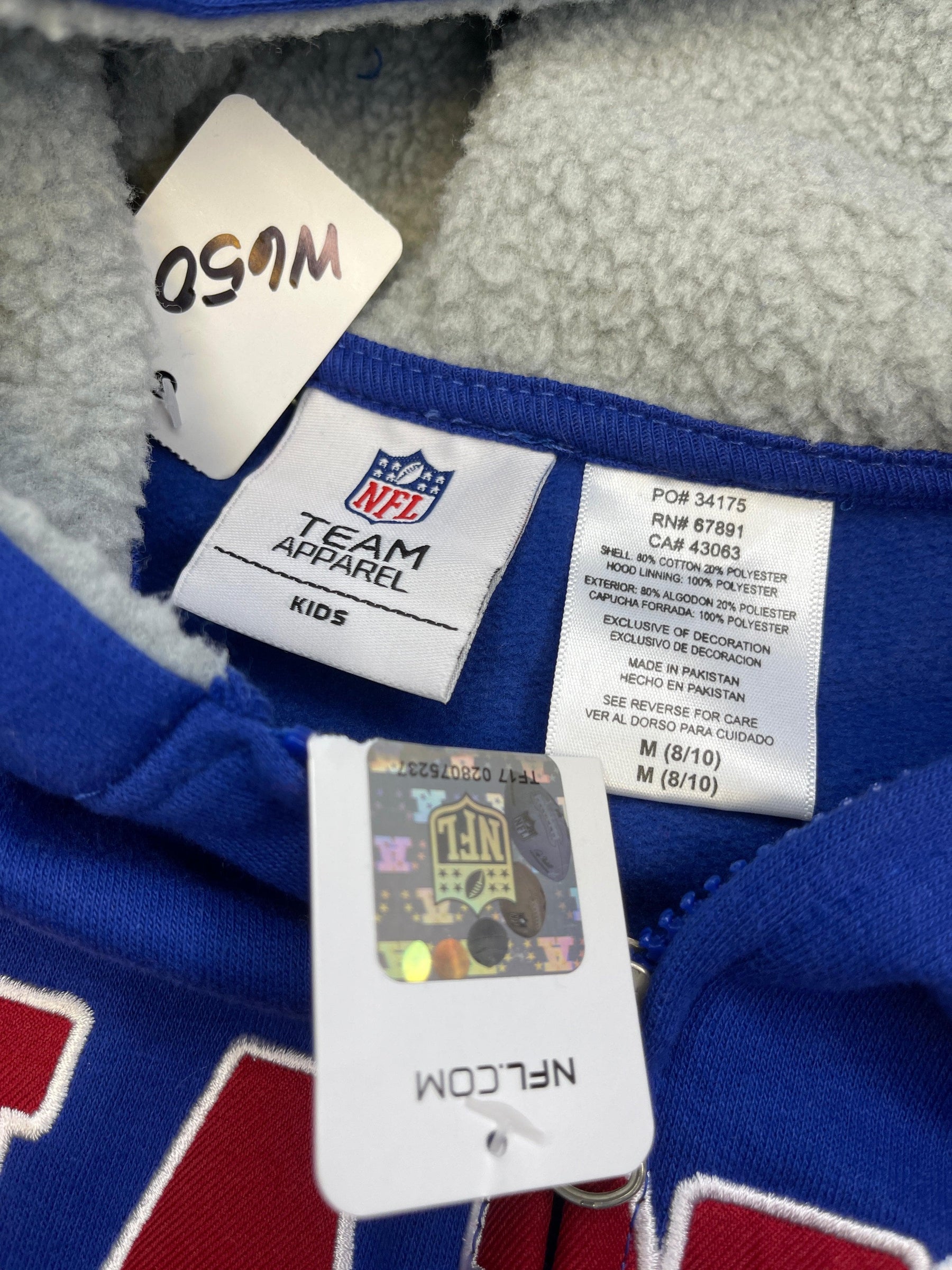 NFL New York Giants Full Zip Stitched Hooded Jacket Youth Medium 8-10 NWT