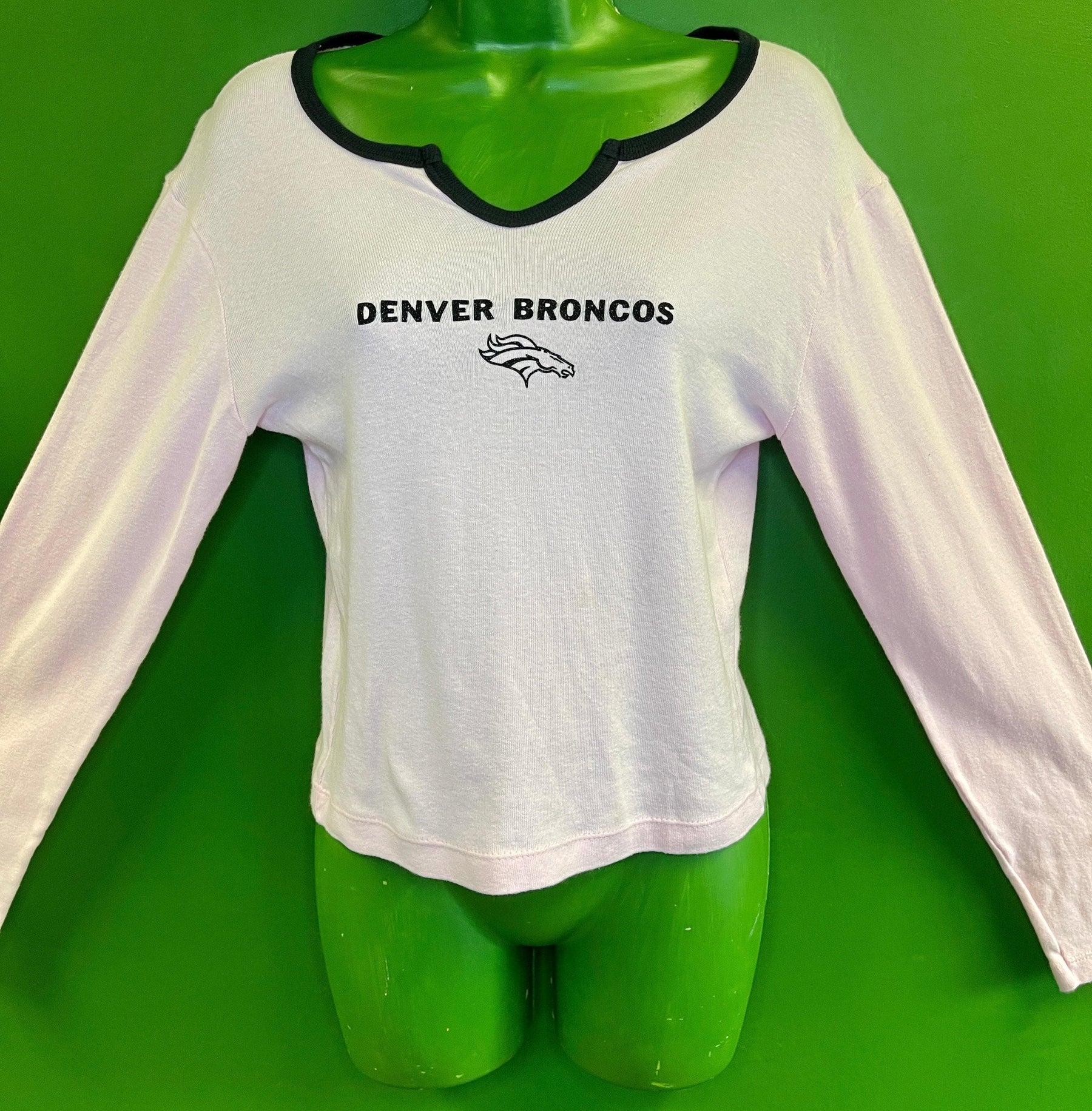 NFL Denver Broncos Pink Long Sleeve Notch Neck T-Shirt Women's Small