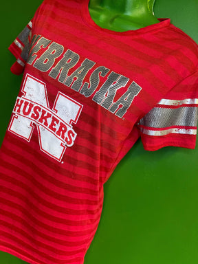 NCAA Nebraska Cornhuskers Sideline Shiny Red Striped T-Shirt Women's Medium