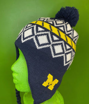 NCAA Michigan Wolverines Geometric Woolly Bobble Hat with Tassel Ties OSFM