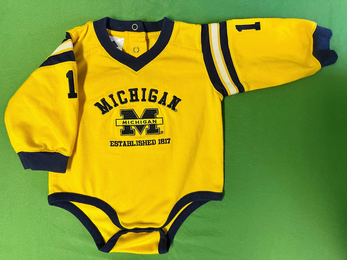 NCAA Michigan Wolverines Long-Sleeve Yellow Jersey-Style Bodysuit 6-9 months