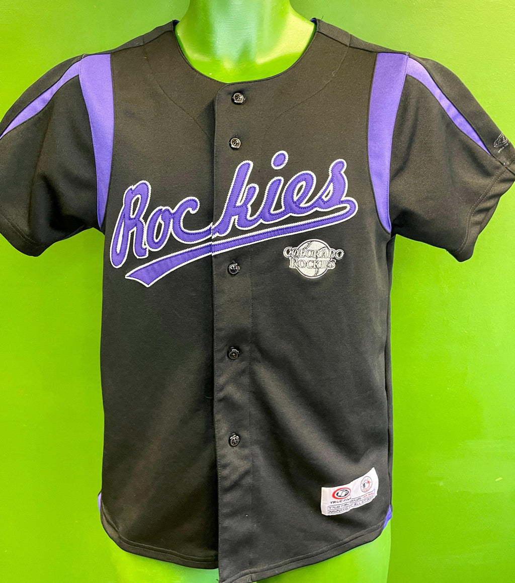 Vintage NIKE COLORADO ROCKIES JERSEY MLB Baseball Button Purple