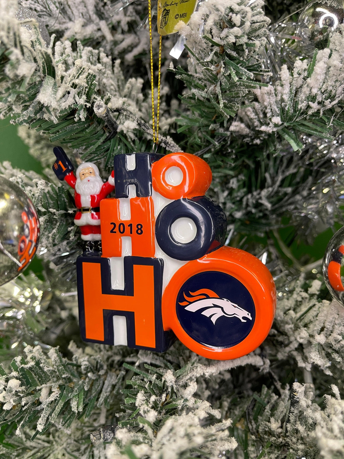 NFL Denver Broncos Danbury Mint Collectable 2018 Christmas Santa Ho Ho Ho Ornament