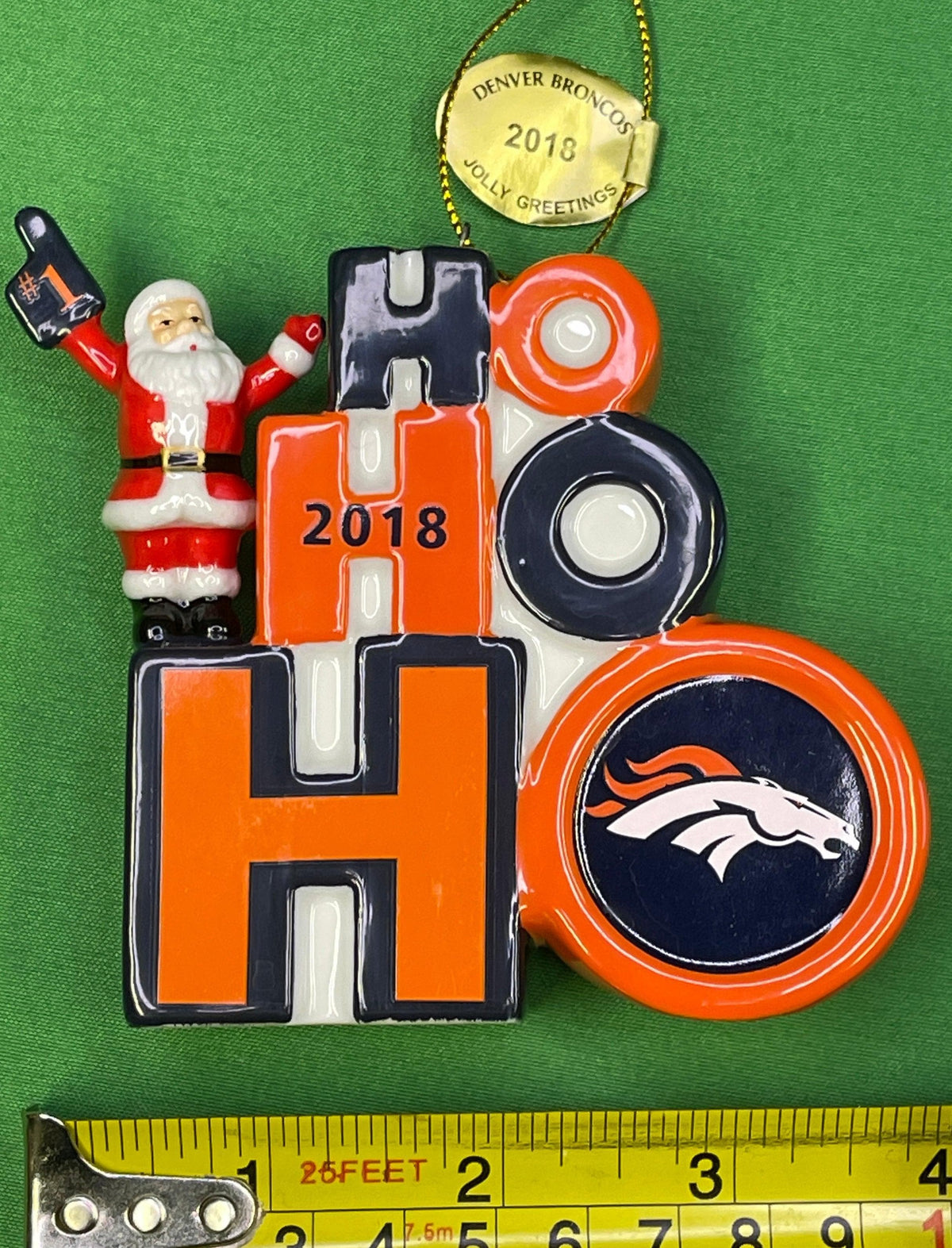 NFL Denver Broncos Danbury Mint Collectable 2018 Christmas Santa Ho Ho Ho Ornament