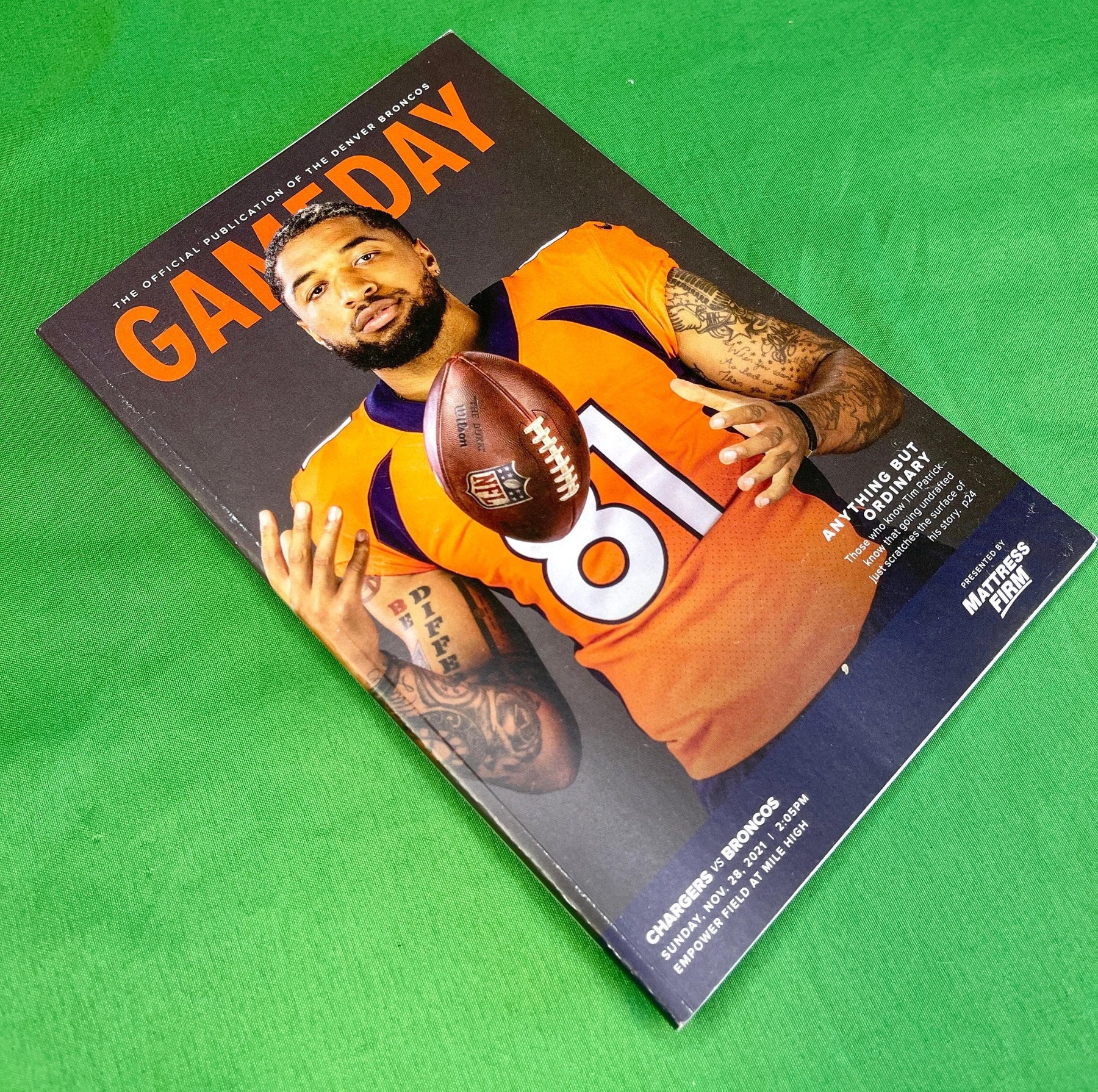 NFL Denver Broncos Gameday Magazine 28/11/2021 v. Chargers Tim Patrick