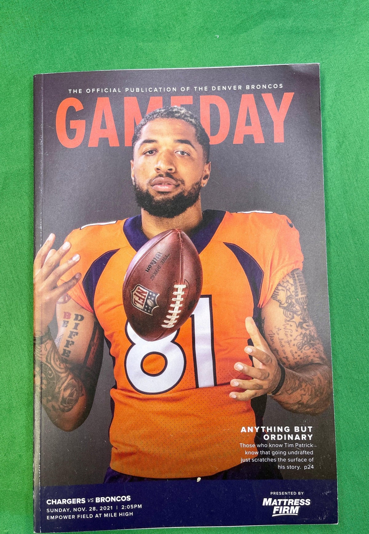 NFL Denver Broncos Gameday Magazine 28/11/2021 v. Chargers Tim Patrick