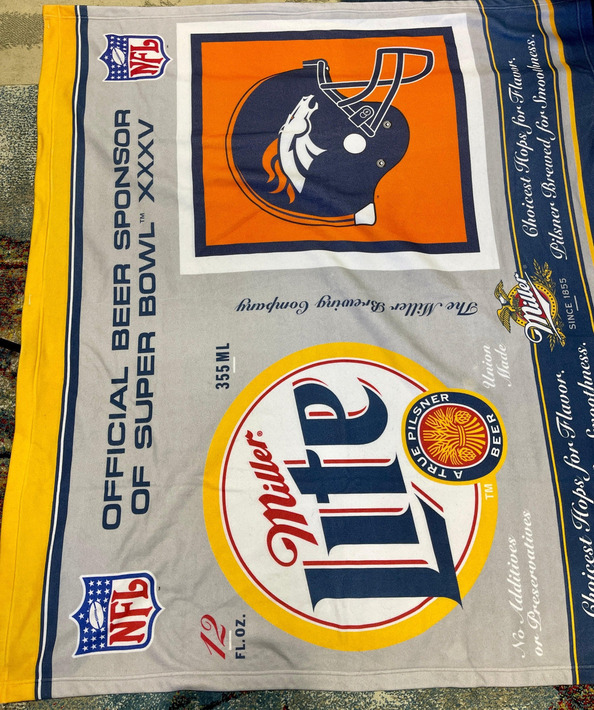 NFL Denver Broncos Miller Lite Advertising Blanket Wall Decoration