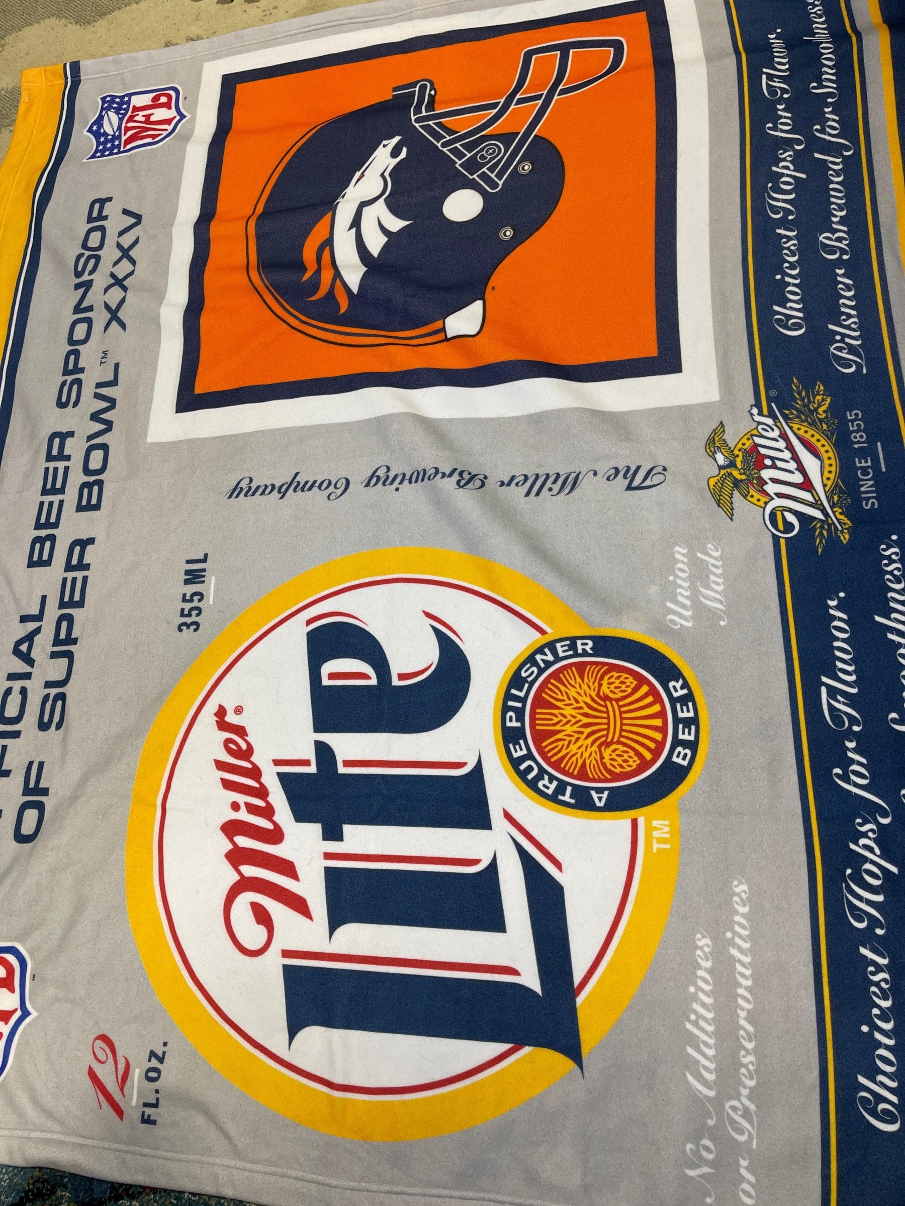 NFL Denver Broncos Miller Lite Advertising Blanket Wall Decoration