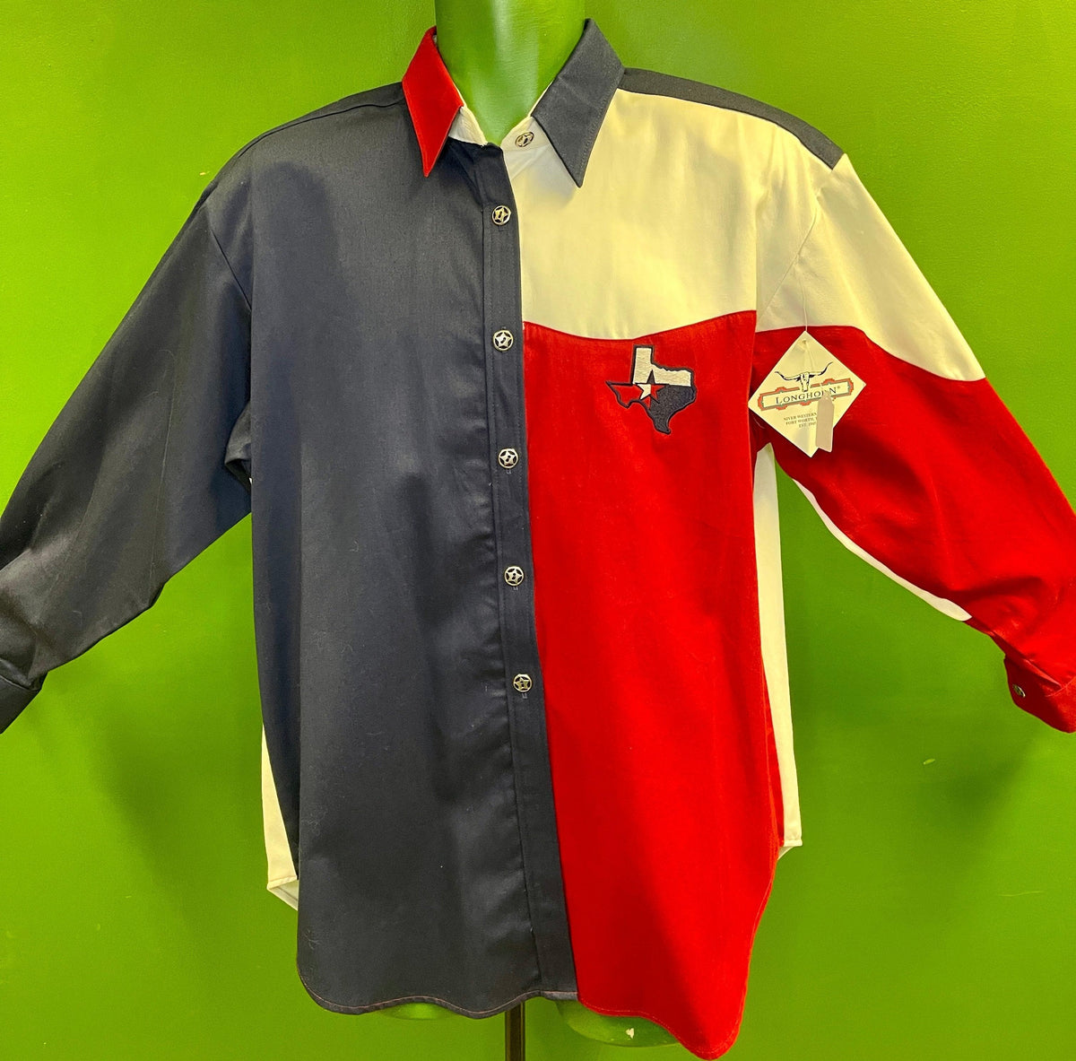 Longhorn Made in USA Cowboy Texas Red White & Blue Western Shirt Men's Medium NWT