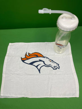 NFL Denver Broncos Plastic 32 oz Water Bottle w/Straw & Towel NWT