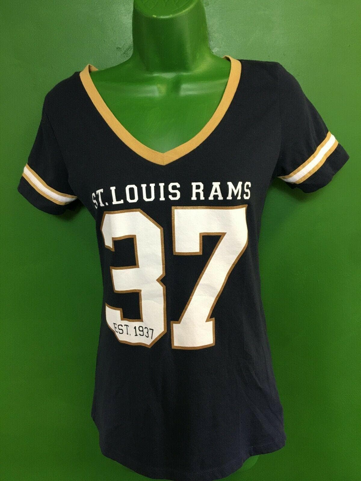 NFL (St Louis) Los Angeles Rams #37 V-Neck T-Shirt Women's Small