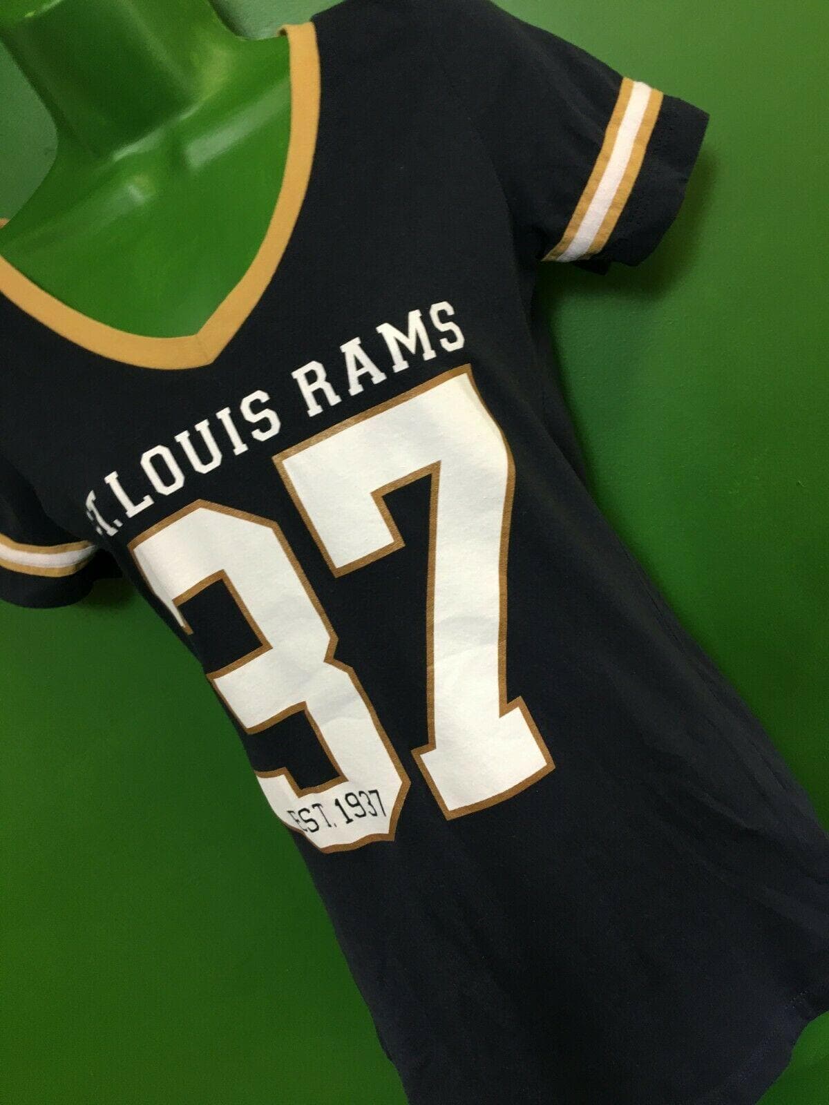 NFL (St Louis) Los Angeles Rams #37 V-Neck T-Shirt Women's Small
