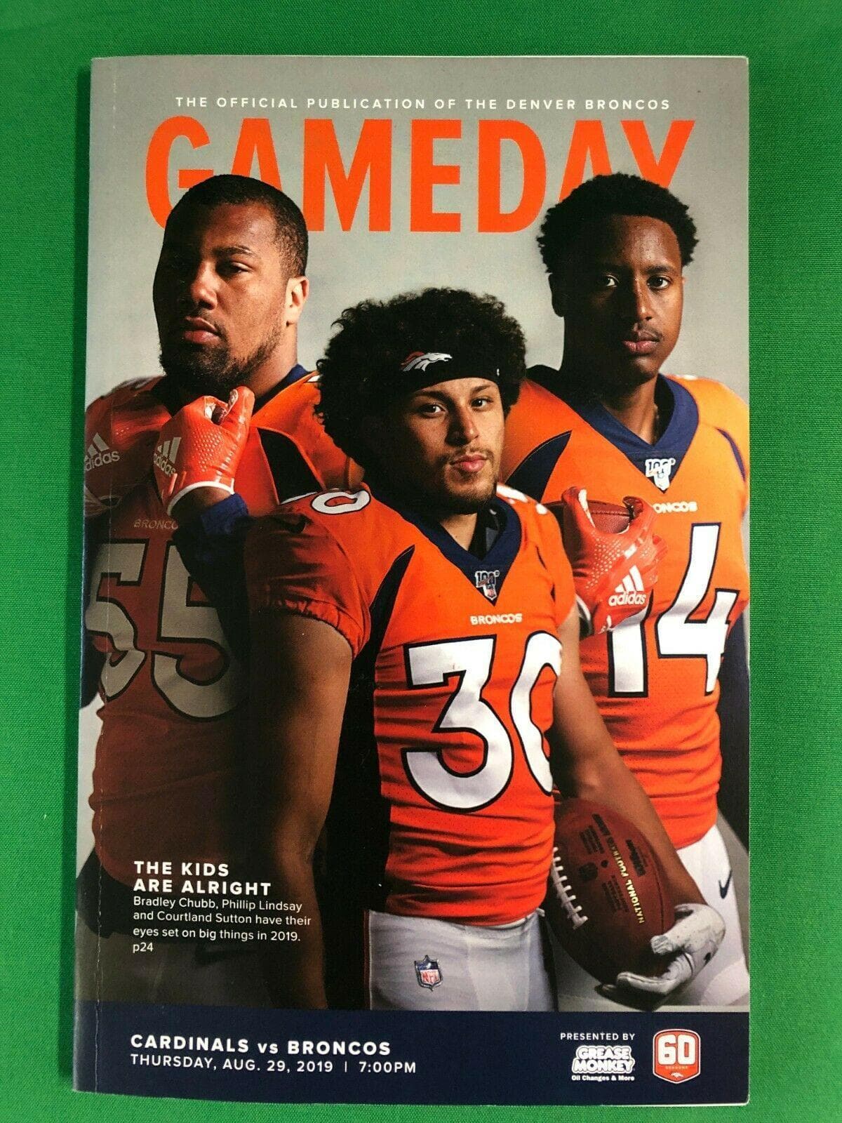 NFL Denver Broncos v. Cardinals Chubb Lindsay 29-8-19 Gameday Magazine