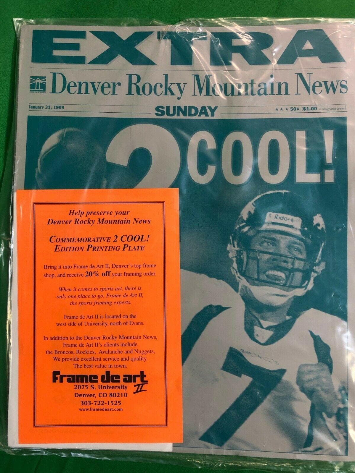 NFL Denver Broncos Super Bowl XXXIII Commemorative Metal Press Plate 1999
