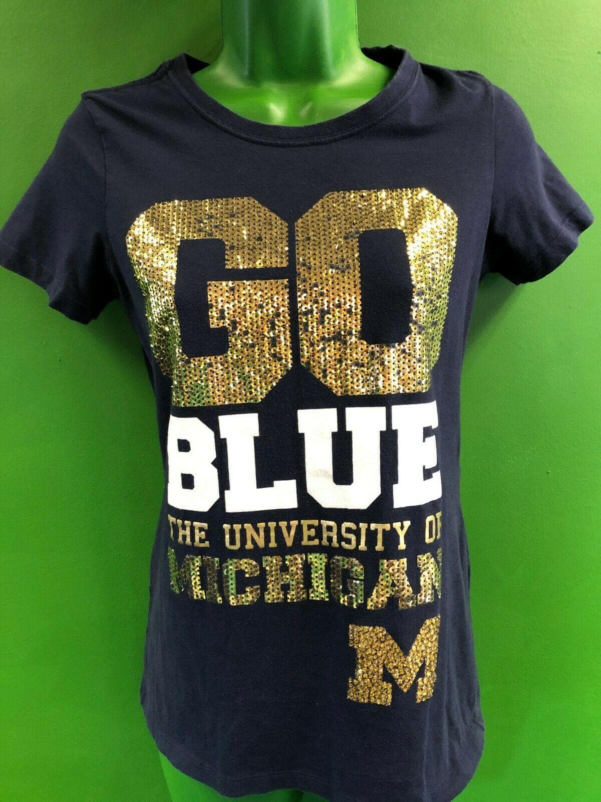 NCAA Michigan Wolverines Glittery T-Shirt Soft Feminine Women's Medium