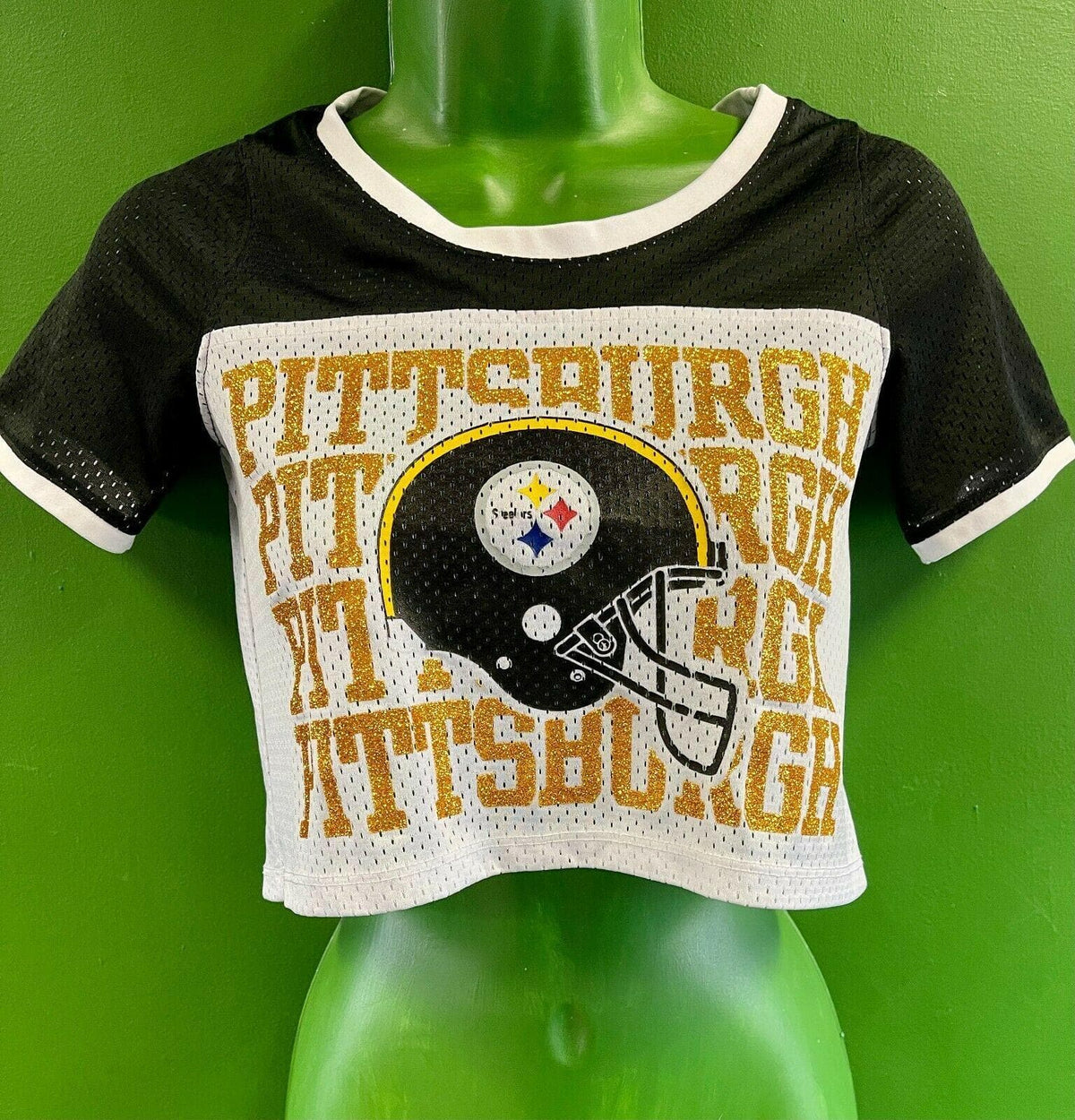 NFL Pittsburgh Steelers Girls' Glittery Crop Top Style Youth Medium 10