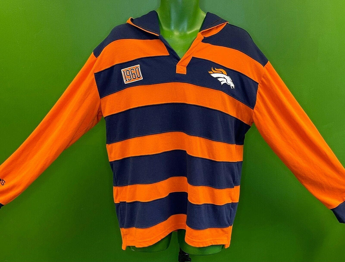 NFL Denver Broncos Pique Rugby Striped Hooded Top L-S Men's Large