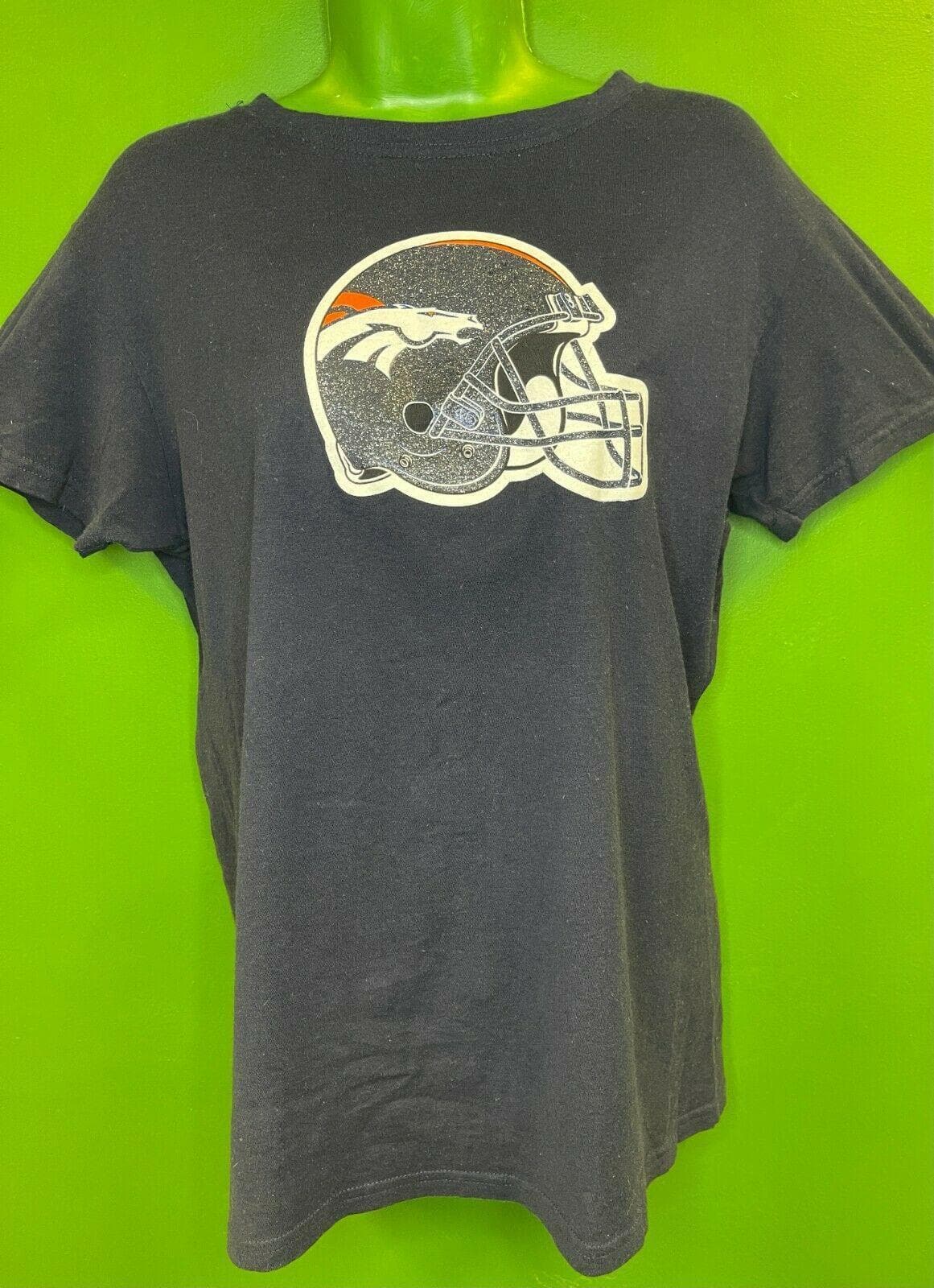 NFL Denver Broncos 100% Cotton Glitter Helmet T-Shirt Women's X-Large