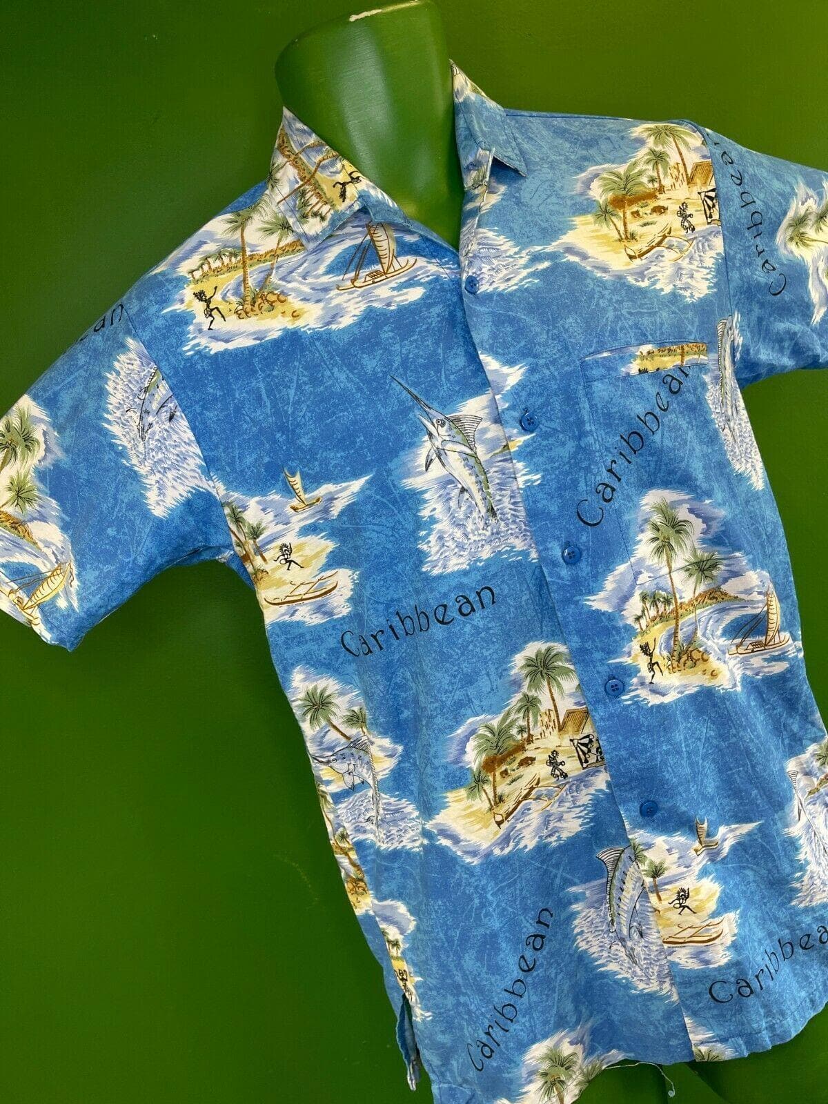 US-Made Hawaiian "Caribbean" Aloha Shirt Terivoile Men's Small