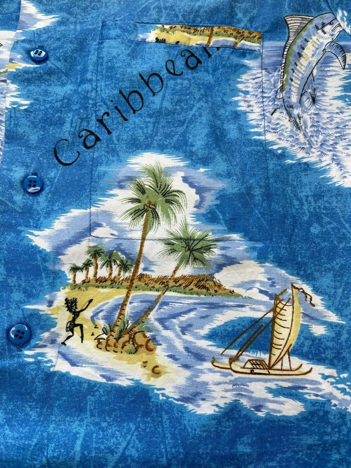 US-Made Hawaiian "Caribbean" Aloha Shirt Terivoile Men's Small