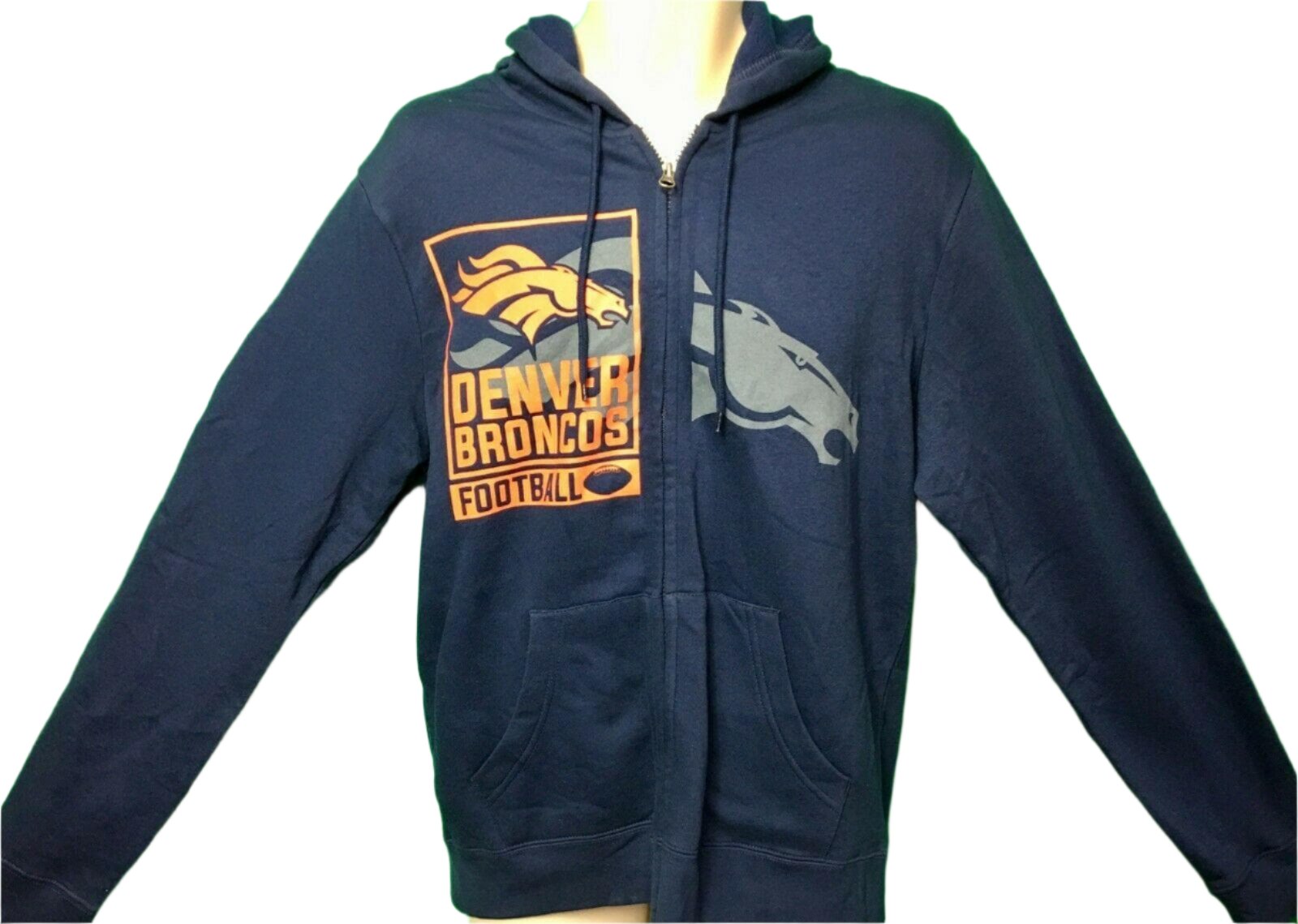 NFL Denver Broncos Navy Full Zip Hoodie Men's Medium NWT