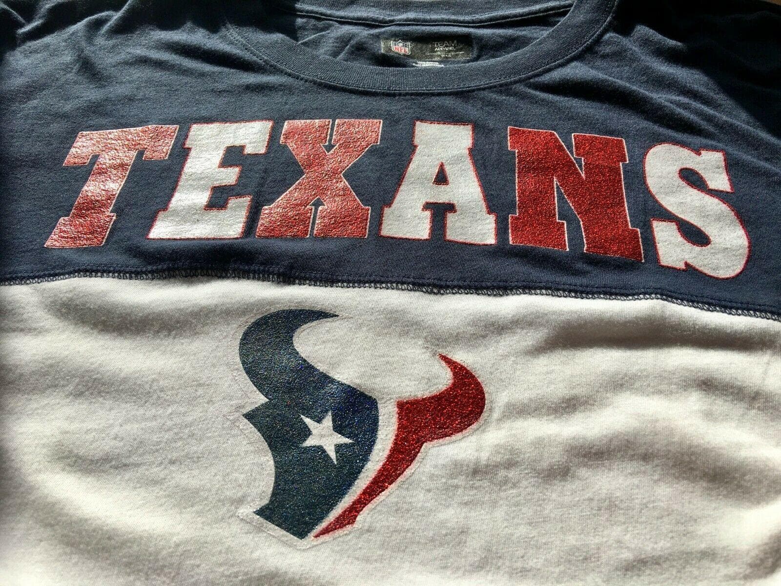 NFL Houston Texans L/S Glittery Girls' T-Shirt Youth Large 14-16 NWT