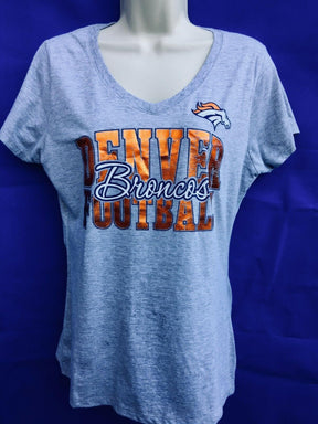 NFL Denver Broncos Grey V-Neck Metallic T-Shirt Women's Small NWT